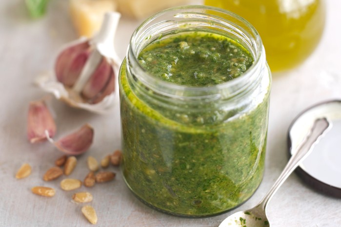 Classic-pesto Homemade pesto in a jar