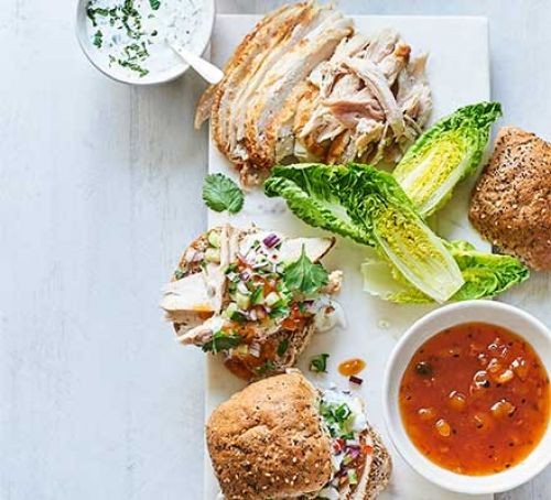 Summer lunch recipes Chicken and mango chutney sandwiches with salad