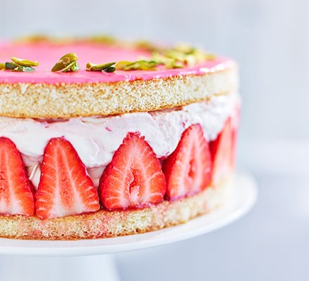 Top 10 recipes for Wimbledon Strawberry & elderflower gateau served on a cake stand