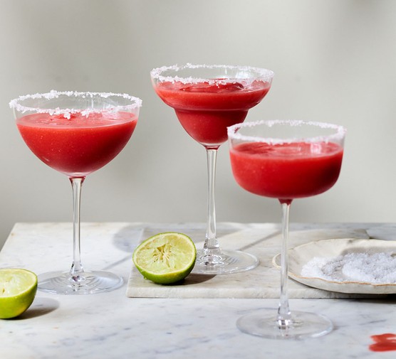 Frozen strawberry margarita Frozen strawberry margarita in three glasses