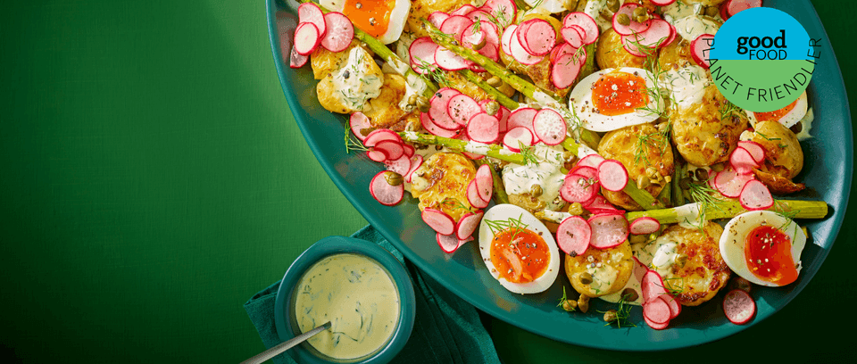 Planet-friendlier egg and potato salad Planet-friendlier egg and potato salad with planet-friendlier logo
